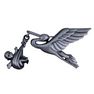 Vintage AJC Pewter Stork Carrying Baby Brooch Pin Pregnancy Maternity Gift